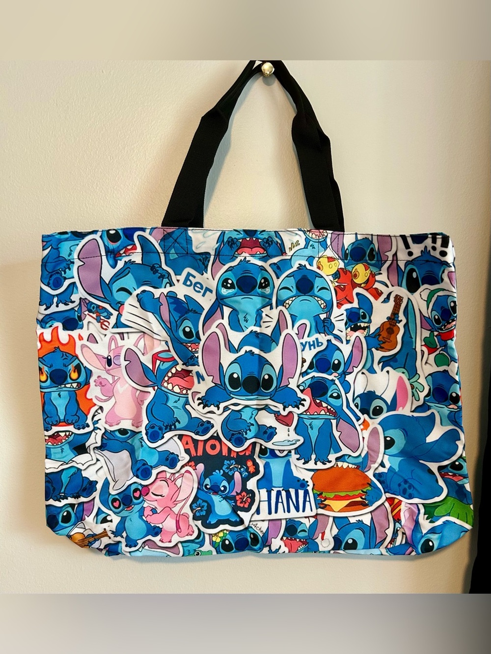 Extra Large, Blue & Pink, heavy duty canvas Stitch Tote